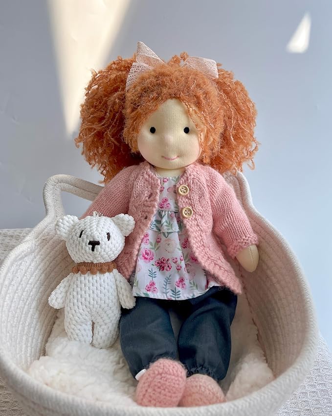 BlissfulPixie Handmade Waldorf Doll- Elsee 12", Soft Girl Rag Doll with Cute Stuffed Plush, Ideal for Babies & Toddlers
