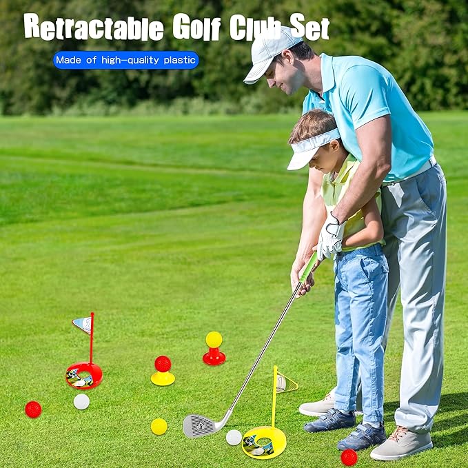 24 Pcs Kids Golf Clubs Kit Includ 6 Retractable Golf Clubs for Children Toddlers Boys Girls Adjustable Mini Golf Set Outdoor Indoor Sports Toys Birthday