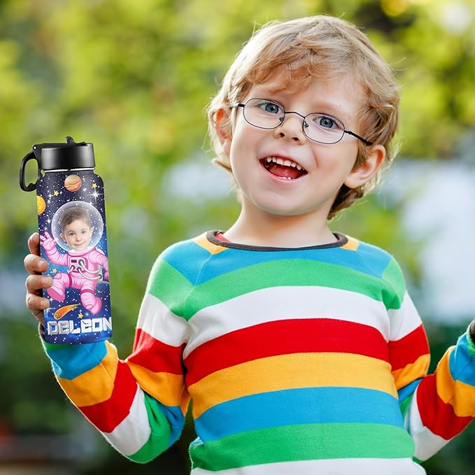 M YESCUSTOM Personalized Water Bottles for Kids with Straw Lid Custom Space Water Bottle for School Customized Name Stainless Steel Double Wall Insulated Cup Birthday Gifts for Boy Girl Style18