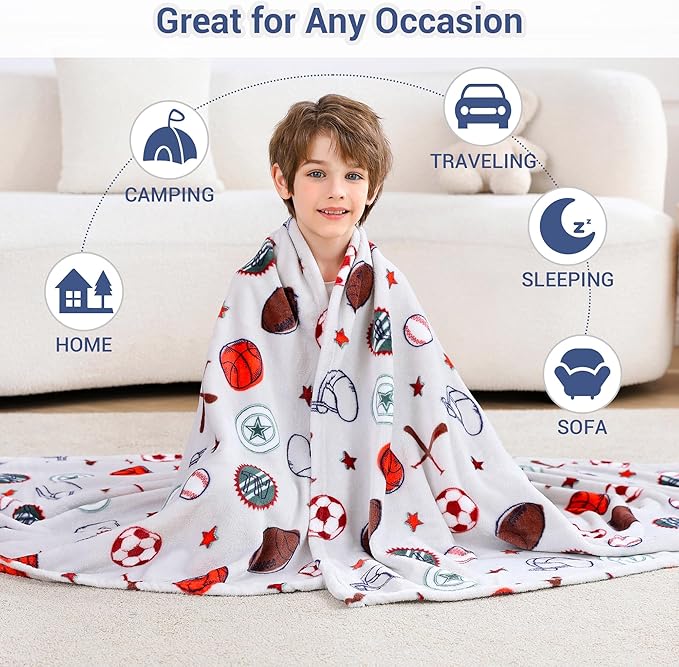 Viviland Kids Football Print Blanket, Warm Lightweight Plush Throw for Boys, 30" x 40"