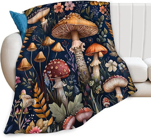 Mushroom Throw Blanket for Girls, Women, Men, Boys - Soft Warm Cozy Fleece Blanket for Couch, Sofa, Bed - Mushroom Gifts and Decor - 80"x60"