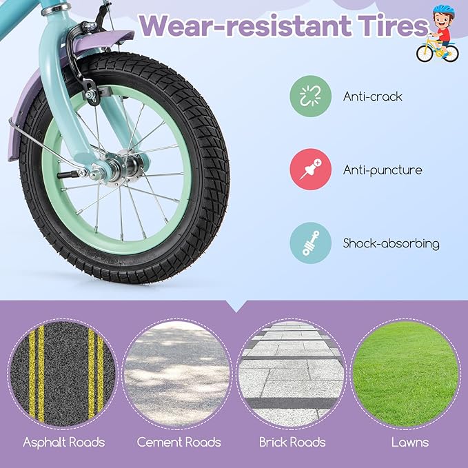 BABY JOY Colorful Macarons Kids Bike, 12 14 16 18 Inch Sporty Children's Bicycle with Training Wheels, Adjustable Handlebar & Saddle, Handbrake & Coaster Brake, Boys Girls Bike for 3-8 Years Old