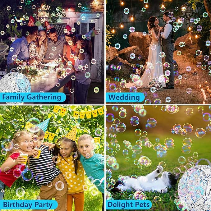 Bubble Machine for Kids Toddlers,45°/360° Rotatable Spherical Bubble Maker Toy with LED Light,Rechargeable Bubble Blower for 3 4 5 Year Old,Wedding Party Easter Birthday Gifts -Spherical White Crack