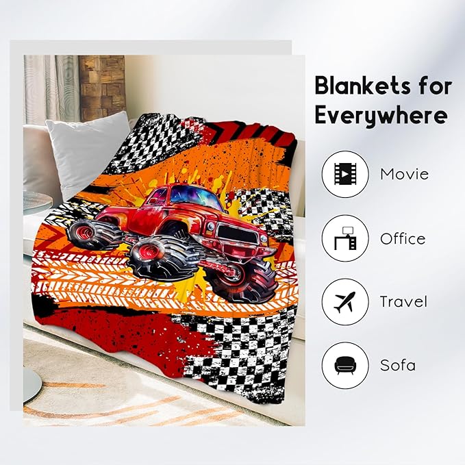 Toddler Blankets for Boys, Truck Gifts for Adults Teens, 60"x80" Plush Cozy Car Throw Decor for Bedroom