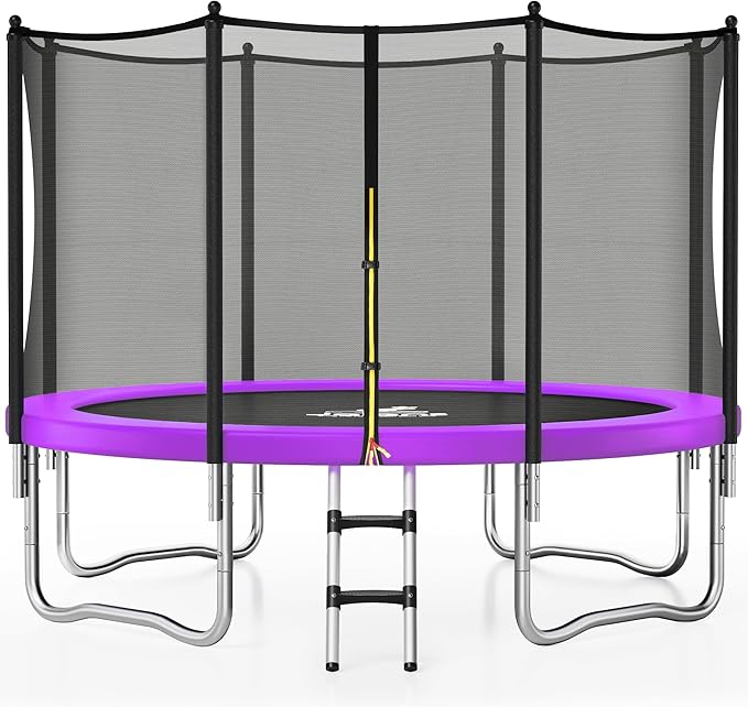 Trampoline 8FT 10FT, Outdoor Trampolines with Enclosure Net and Ladder, Recreational Anti-Rust Trampolines for Kids and Adults, ASTM Approved
