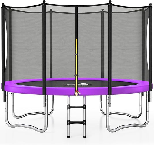 Trampoline 8FT 10FT, Outdoor Trampolines with Enclosure Net and Ladder, Recreational Anti-Rust Trampolines for Kids and Adults, ASTM Approved
