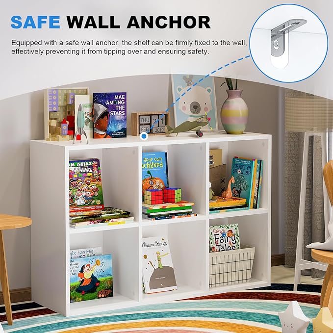 Kid's Bookshelf | 6-Cube Organizer | Kids' Room Book Shelf | Kids Toy Shelf- Anti-Tipping Design. Suitable for Kid's Rooms, bedrooms, Studies.（for Books, Toys, etc. Easy to Assemble）