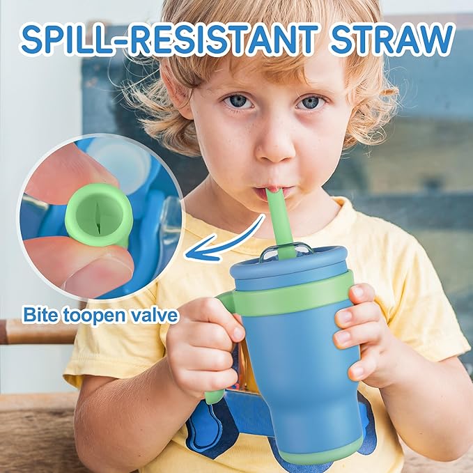 14oz Toddler Sippy Cup Vacuum Insulated Stainless Steel Kids Cup with Handle, Spill-Proof Straw, Leak-Proof Travel Cup for Home or On-the-Go