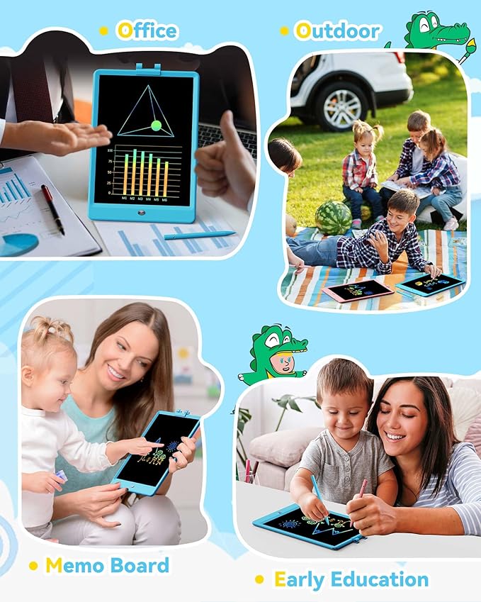 KOKODI 10 Inch LCD Writing Tablet with Anti-Lost Stylus, Erasable Doodle Board Colorful Toddler Drawing Pad, Car Travel School Games Toys for 3 4 5 6 7 8 Kids, Birthday Gift for Girls Boys Adults Blue