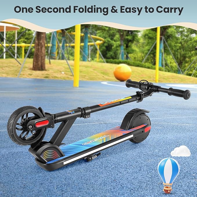 Caroma Electric Scooter for Kids Ages 6-14, 150W/180W Motor,10 MPH Max Speed & 7 Miles,Adjustable Height & Speed,Colorful Lights,LED Display,Foldable Kids Electric Scooter 132 Lbs Max Load