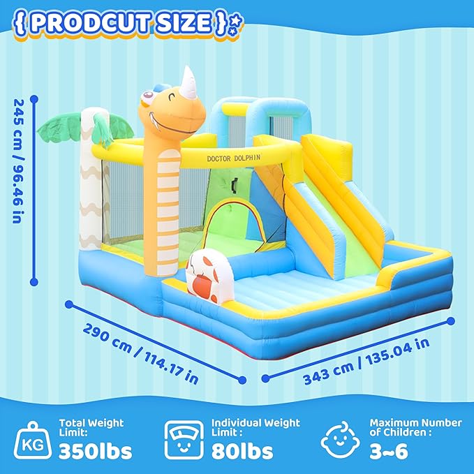 Bounce House Unicorn with Slide - Ball Pit - Basketball Hoop - Blower - Outdoor or Indoor Toddler Bouncy House for Kids 3-8