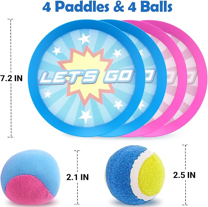 4Pcs Catch Ball Game for Kids, Outdoor Toys for Age 3-7, Beach Toy for Ages 8-13, Ball Sports Toys for Kids and Adults Family School Outdoor Games for 3-5 6-9 10+ Year Old Boys Girls
