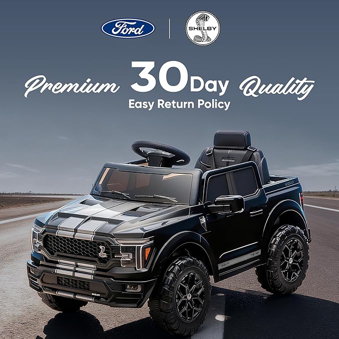Licensed Ford Shelby F-150 Kids Ride on Car Truck, 12V Toddler Electric Car for Kids Ages 3-6 with Remote Control - Black