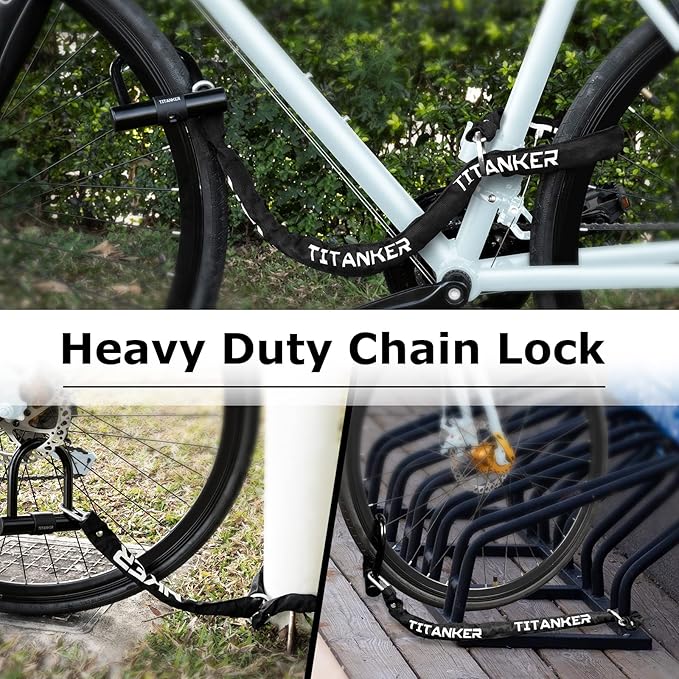 Titanker Motorcycle Chain Lock, Heavy Duty Bike Chain Lock with 2 Keys, Bike Locks with 14mm Thick U Lock for Bicycles, Motorbikes, Mopeds, Scooters (3FT,4FT)(6mm Chain,12mm Chain)