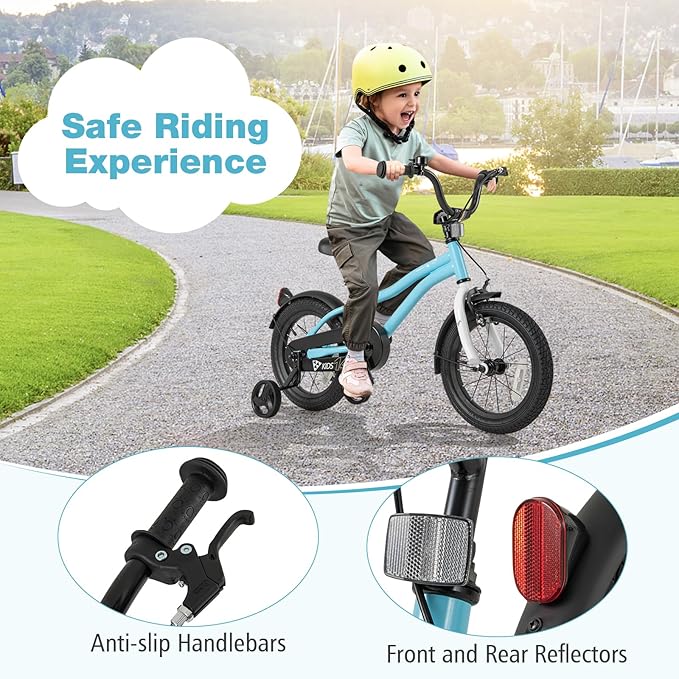 BABY JOY Kids Bike, 12 14 16 18 Inches Sporty Bicycle with Training Wheels, Adjustable Seat, Handbrake & Coaster Brake, Reflectors, Girls Boys Bike for 3-8 Years Old Children