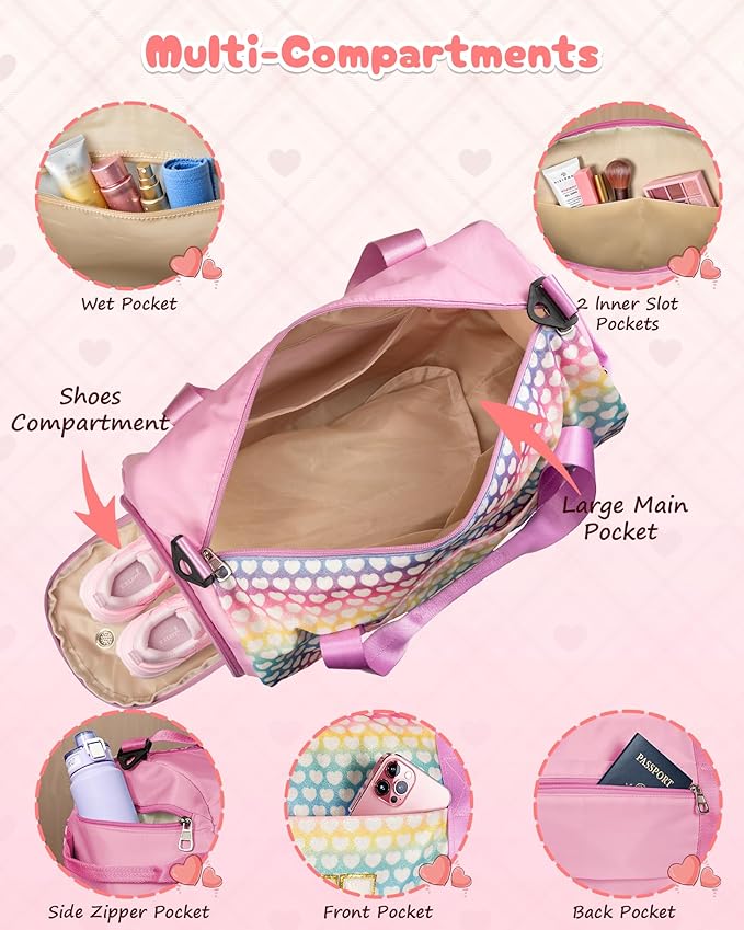 Stocking Stuffers-Gifts for Teenager, Girls Travel Duffel Bag, Kids Overnight Bags with Shoe Compartment, Personalized Weekender Bag with Makeup Pouch, Teen Girl Trendy Stuff (Letter A)