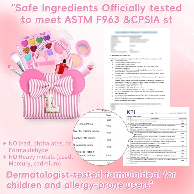 Kids Non Toxic Makeup Sets for Girls Age 3 4 5 6 7 8 9 10 Year Old, Birthday Christmas Valentines Gifts for Girls, Personalized Purse with Toddler Play Pretend Make up kit - H