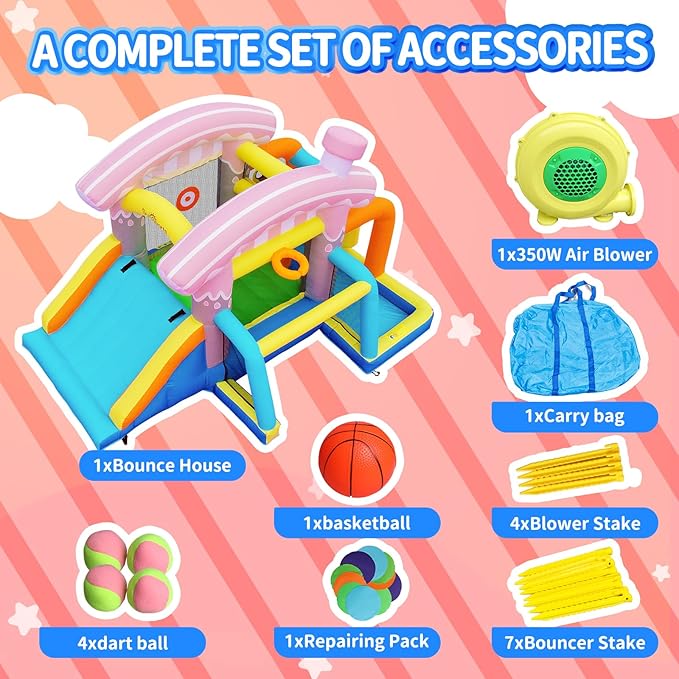 Kids Inflatable Bounce House,Indoor Bouncy Castle for Backyard,Small Bounce House with Slide,Outdoor Jumping House with Ball Pit