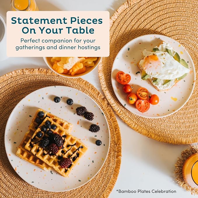 Nook Theory 4 Pack Reusable Bamboo Plates - Non-Toxic Plate, Dishwasher Safe, Not Microwavable Dinnerware (Waves 8")