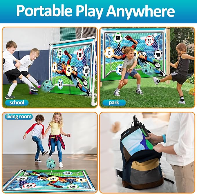 2 in 1 Soccer Ball& Football Games Set for Kids, Indoor Outdoor Sport Backyard Toss Party Game with 2 Balls Double Sided Flannel Target Soccer Gift for Boys 5-7 6-8 8-12 Years Old