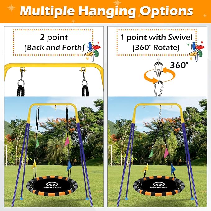 Saucer Swing, 40 Inch Swing Sets for Backyard and Outdoor Playground, 900lbs Weight Capacity, with 360 Degree Swivel, Gifts for Kids, Grey and Orange