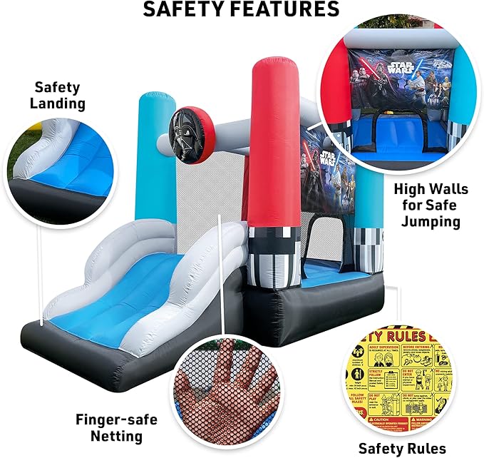 Funormous Star Wars Bounce House with Slide, Indoor Outdoor Darth Vader Inflatable Luke Skywalker Lightsaber Fun Bouncy Castle for Kids Ages 3-8 Years Old