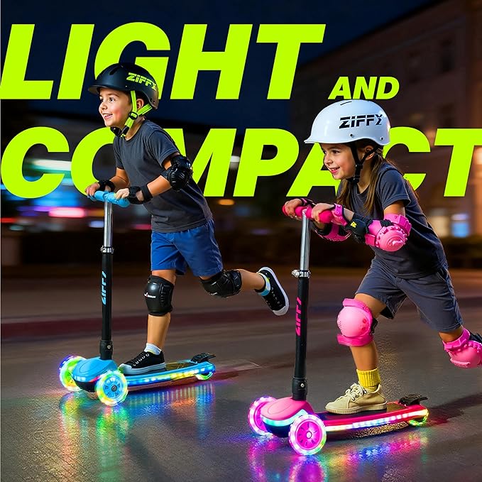 ZIFFY 3-Wheel Light-Up Toddler Scooter for Kids 3-8, Kids Scooter for Boys Girls with 20 Dynamic LED Lights, 4 Adjustable Height Balance Kick Scooter 110LBS, Lean-to-Steer Anti-Slip Wide Deck by JOVA