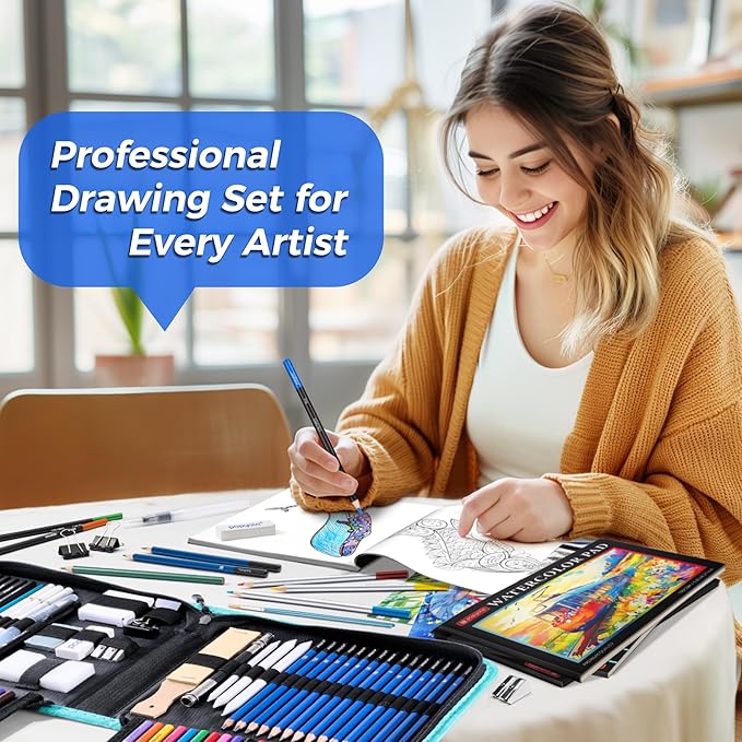 133 Pack Drawing Set Sketching Kit, Pro Art Supplies with Sketch Book, Coloring Book, Watercolor Pad, Black Paper Pad, Graphite Colored Charcoal Watercolor & Metallic Pencils, for Artists Adults Kids