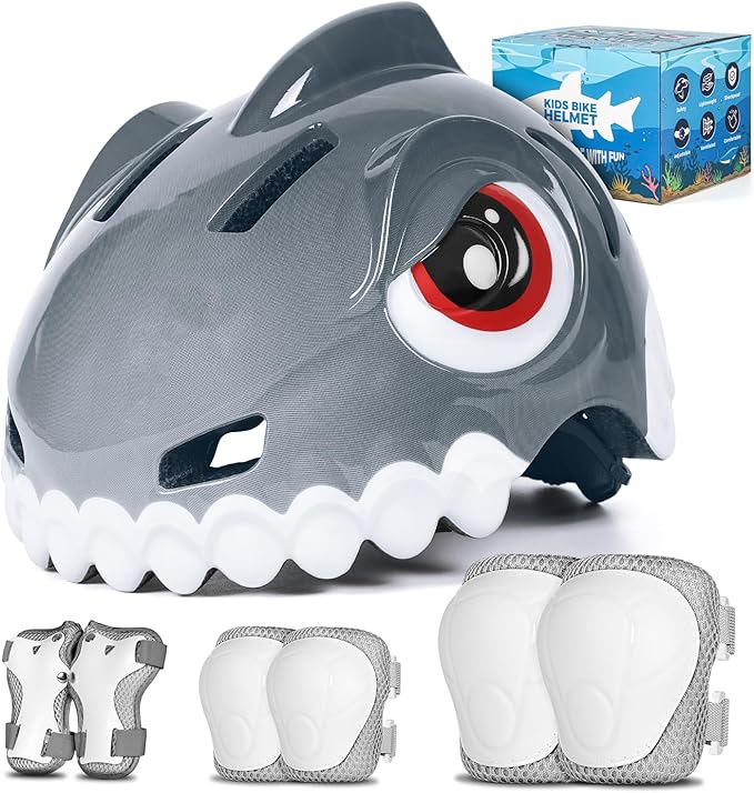 Bike Helmet for Kids 3-5-8 Toddler Bike Helmet Animal 3D Cartoon Boys Girls Safety Adjustable Kids Helmet and Pads Set for Cycling Scooter Skateboard