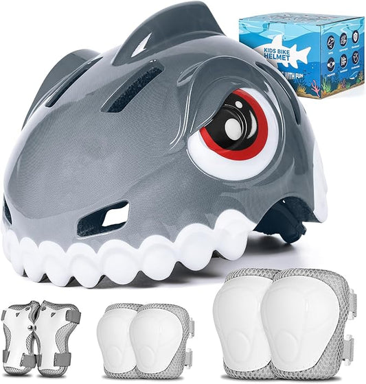 Bike Helmet for Kids 3-5-8 Toddler Bike Helmet Animal 3D Cartoon Boys Girls Safety Adjustable Kids Helmet and Pads Set for Cycling Scooter Skateboard