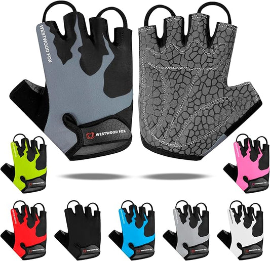 Cycling Gloves Half Finger Unisex Padded Grips Palm Bicycle Summer MTB Bike Gloves for Men Women Non-Slip Fingerless Short Mountain Bike Sports Hiking Climbing Gym