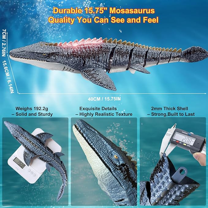 Remote Control Mosasaurus Dinosaur Toys for Boys Kids, Rechargable Swimming Pool High Simulation Toys, Electric RC Sea Monster with Light & Spray Water Birthday Gift for Ages 3 4 5 6 7 8 9