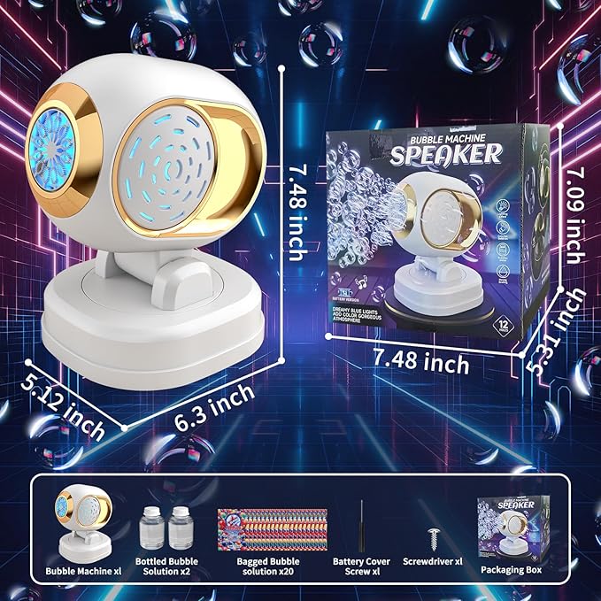 Bubble Machine, Automatic Bubble Machine for Kids Parties Toddlers, Bubble Blower Machine Bubble Maker Battery Operated, Great for Wedding Birthday - Halloween Outdoor Bubble Toy, White