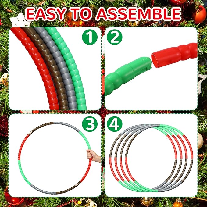 Sratte 12 Pcs Toy Hoop for Kid Detachable Adjustable Toy Hoop Colored Exercise Ring Plastic Circle for Kid Teen Gymnastics Equipment Require Self Assembly(28 Inch,Red, Gold, Silver, Green)