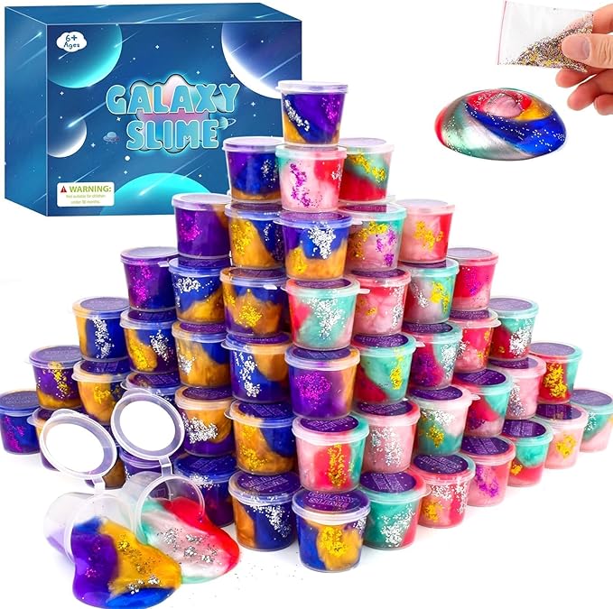 Slime Party Favors for Kids,46 Pack Galaxy Slime Kit, Non Sticky,Wet,Soft Sludge Toy Mini Slime Bulk for Boys Girl, Stress Relief,Goodie Bags,Easter Stocking Stuffers