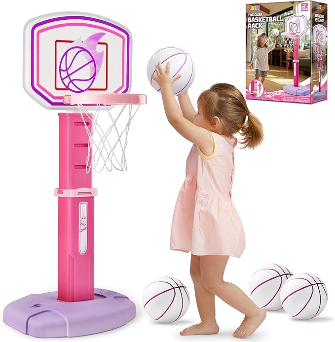JOYIN Toddler Basketball Hoop, Adjustable Basketball Goal with 4 Balls for Kids Indoor Outdoor Play, Basketball Arcade Game, Christmas Birthday Gift for Boys Girls Age 1 and Up - Air Pump Included