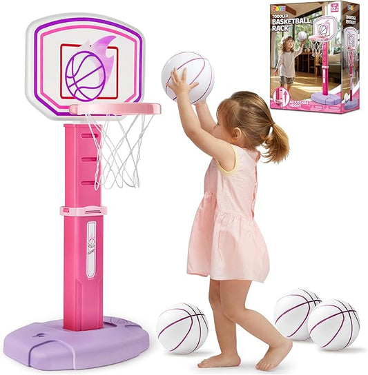 JOYIN Toddler Basketball Hoop, Adjustable Basketball Goal with 4 Balls for Kids Indoor Outdoor Play, Basketball Arcade Game, Christmas Birthday Gift for Boys Girls Age 1 and Up - Air Pump Included