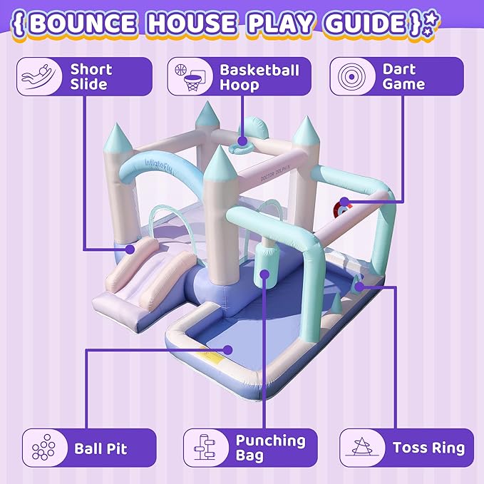 Bounce House Inflatable Slide Kids Bouncy Castle with Ball Pit,Dreamy Jumper with Air Blower for Wet and Dry