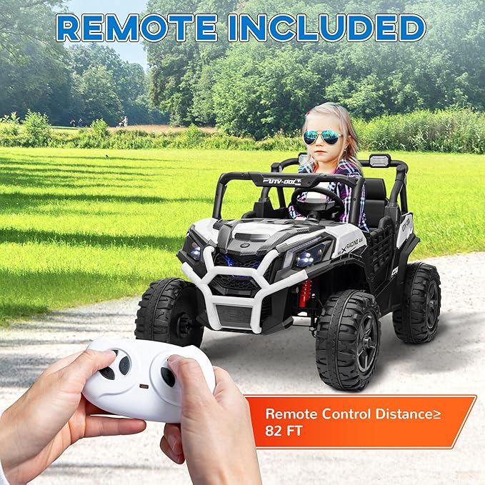 Qaba 24V 2 Seater Ride on Car, Electric Off-Road UTV Truck w/Parent Remote Control, Music, Lights, Ride on Toy for Kids Ages 3-8, White