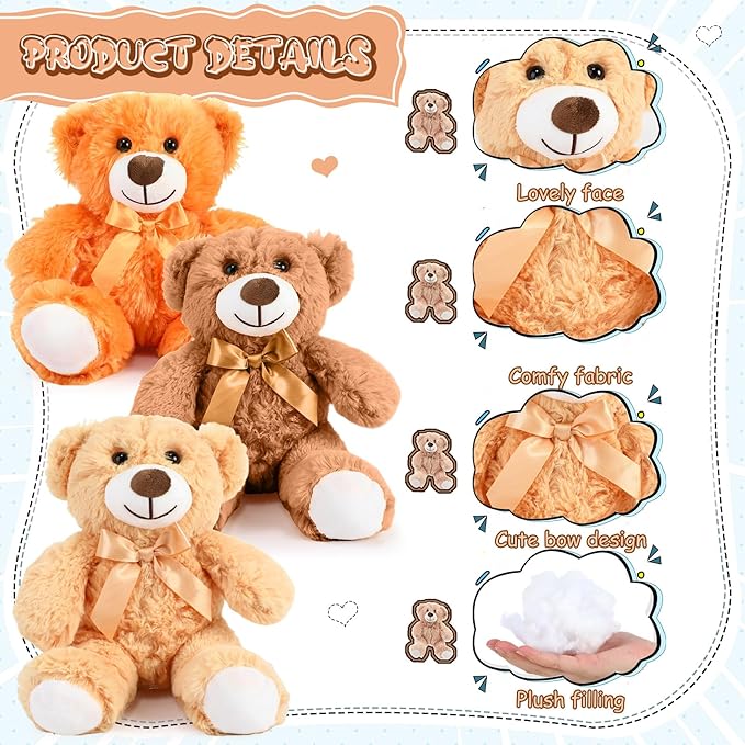 Liliful 24 Pcs 14 Inch Bear Stuffed Animals Plush Toys Bulks Soft Plush Gift for Boys Girls Birthday Baby Shower Favor Wedding Festival Party Decor (8 Colors)