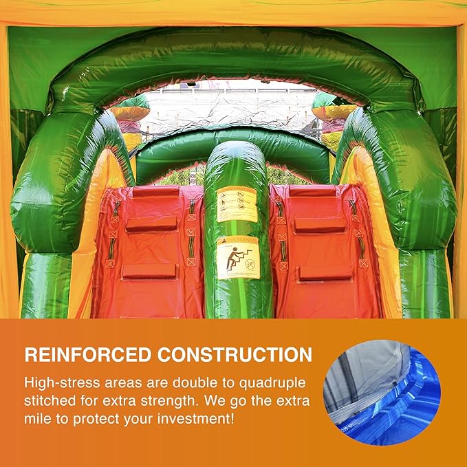 JumpOrange Fiesta Commercial Grade Bounce House Water Slide Combo with Pool for Kids and Adults (with Blower), Basketball Hoop, Wet Dry Use, Outdoor Indoor, Birthday Party, Rental Quality