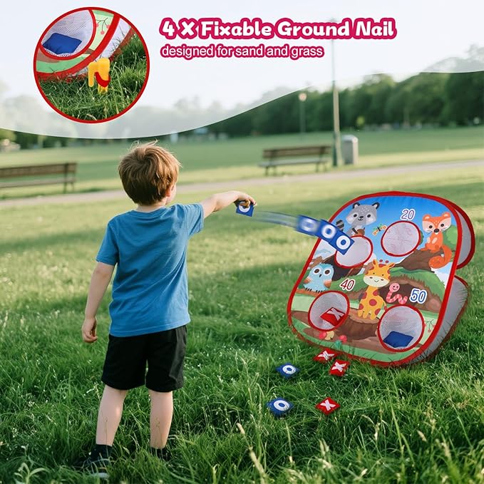 Bean Bag Toss Game Outdoor Toys for Kids-Cornhole Board-Family Party Tic Tac Toe Toys 5-in-1 Outside Yard Backyard Lawn Beach Games Toy for Ages 3 4 5 6 7 8 Year Old Girs Boys Christmas Birthday Gift