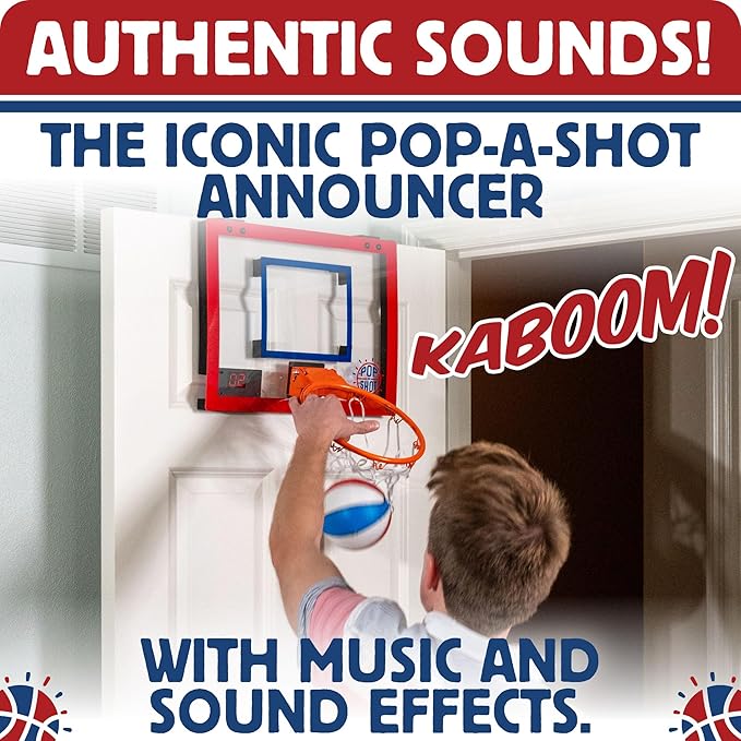 Pop-A-Shot Super Slam Over The Door Mini Basketball Hoop for Adults | 2 Included Basketballs and Pump | Built for Dunks | Breakaway Rim | Shatter Resistant Backboard | 17x12.5 Inches