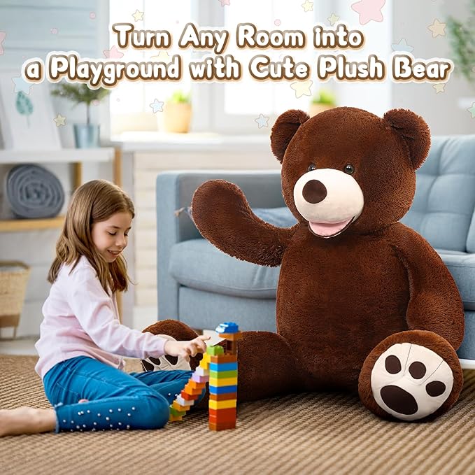 MorisMos Smile Giant Teddy Bear, 51inch Large Stuffed Bears with Big Footprints, Big Stuffed Animals Cuddly Plush Gifts for Girlfriends, Boyfriend, Dark Brown