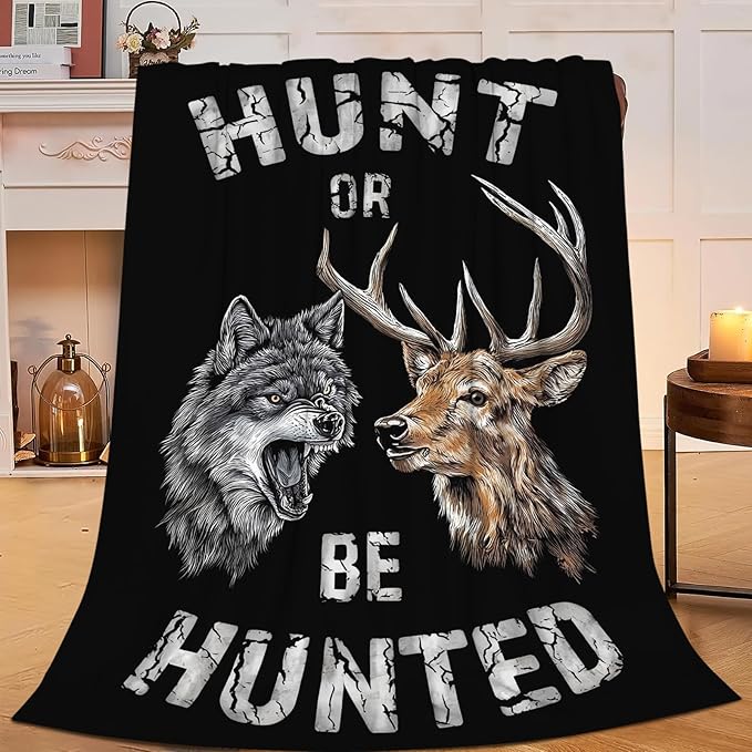 Hunting Blanket Gifts for Men Dad Wolf Deer Throw Blankets Cozy Plush Fleece Hunters Decor Flannel Fuzzy for Couch Chair Bed 80"X60"