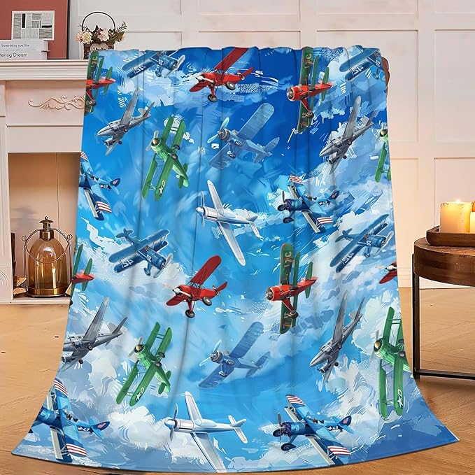 Airplane Blanket Cute Aircraft Plane Throw Blanket Gifts for Girls Women Kids Boys Adults Men Super Soft Cozy Plush Fluffy Fuzzy Fleece Blanket Home Decor 50''X60''
