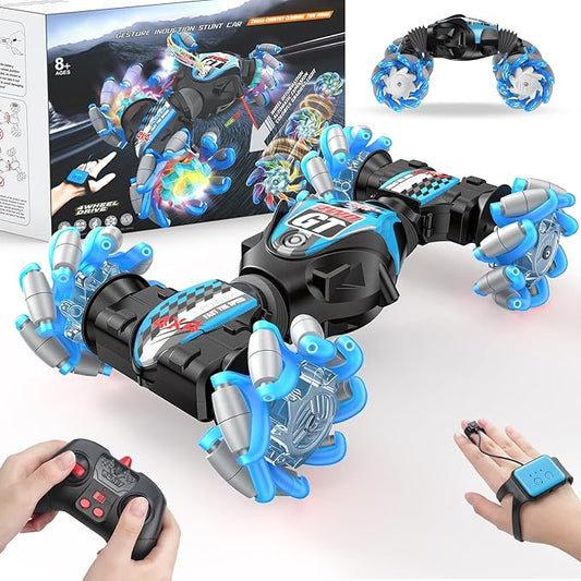 1:12 Gesture Sensing RC Stunt Car, 2-in-1 Hand Controlled Remote Control Twist Cars with Light & Music, 4WD 360° Rotate Transform Drift, Gifts for 6-8-12 Kids Age 6 7 8 9 10 11 12 Yrs Old‌(Blue)