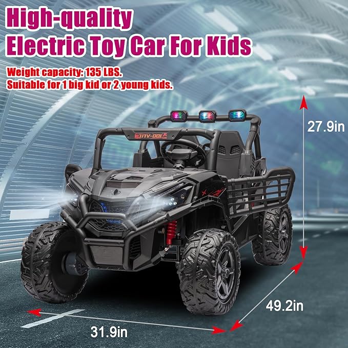 24V 2-Seater Ride On Car, Side by Side Kids Ride On Truck with Remote Control, Battery Powered Electric Car for Kids, Off-Road Ride On Truck with Bluetooth, Black