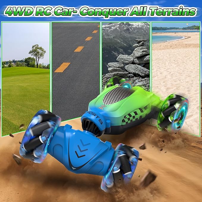 Gesture Sensing RC Stunt Car, Toys for Ages 4-12, Gift for Ages 6 7 8 9 10 11 12 Boys and Girls, Remote Control Car, 4WD Transform Drift RC Cars with Lights, Birthday Gift for Kids