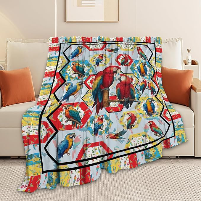 Parrot Bird Throw Blanket Macaw Stuff Gifts for Kids Girls Boys Adults Women Men Soft Cozy Warm Plush Fluffy Fuzzy Fleece Blanket Decor 60''X80''